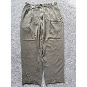Tommy Bahama Size 35 Olive Straight Pleated Pants Men 100% Silk Chino Relax
